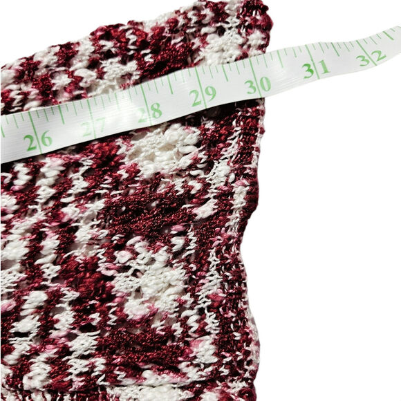 New Directions Crochet Knit Accent Sweater Bell Sleeves Sz. XL Raspberry & White - Picture 10 of 10